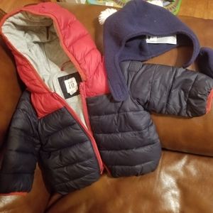 Infant winter coat w/ matching hat and mitten set